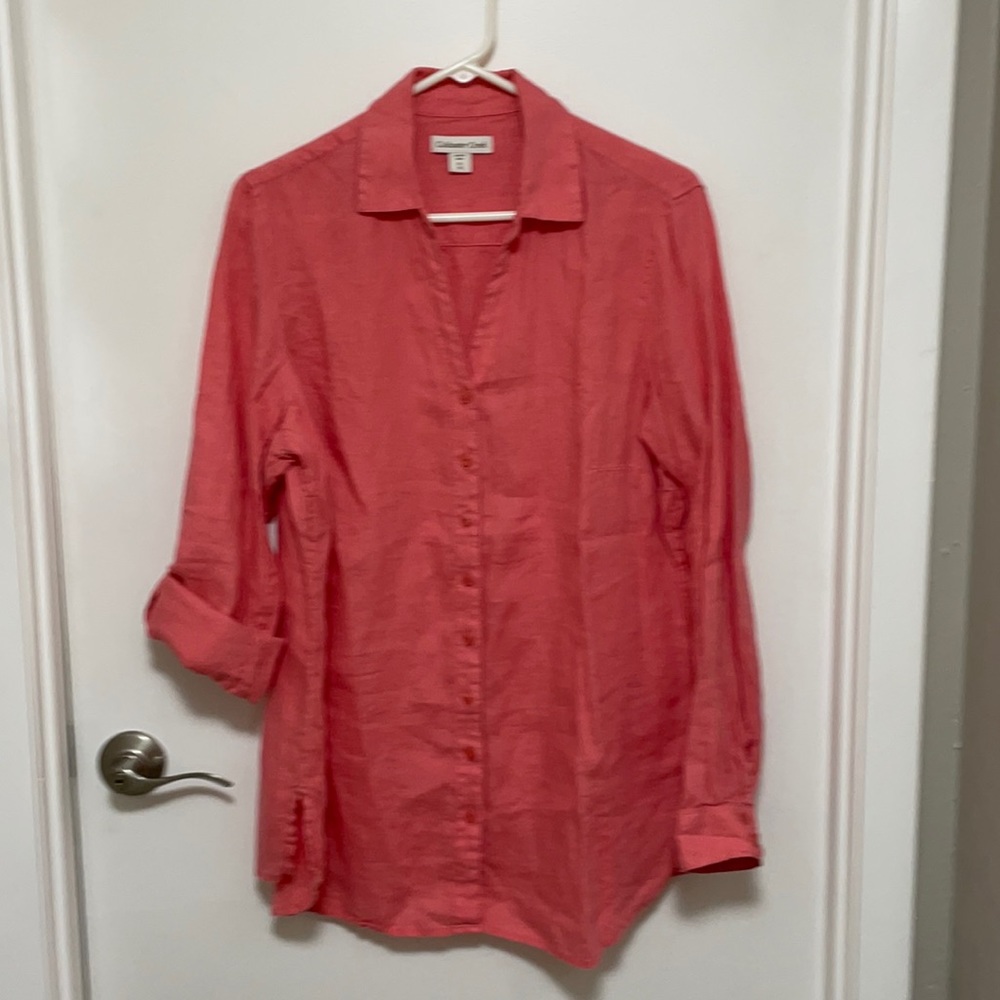 Coldwater Creek Long Sleeve Linen Shirt Pink SZ 16